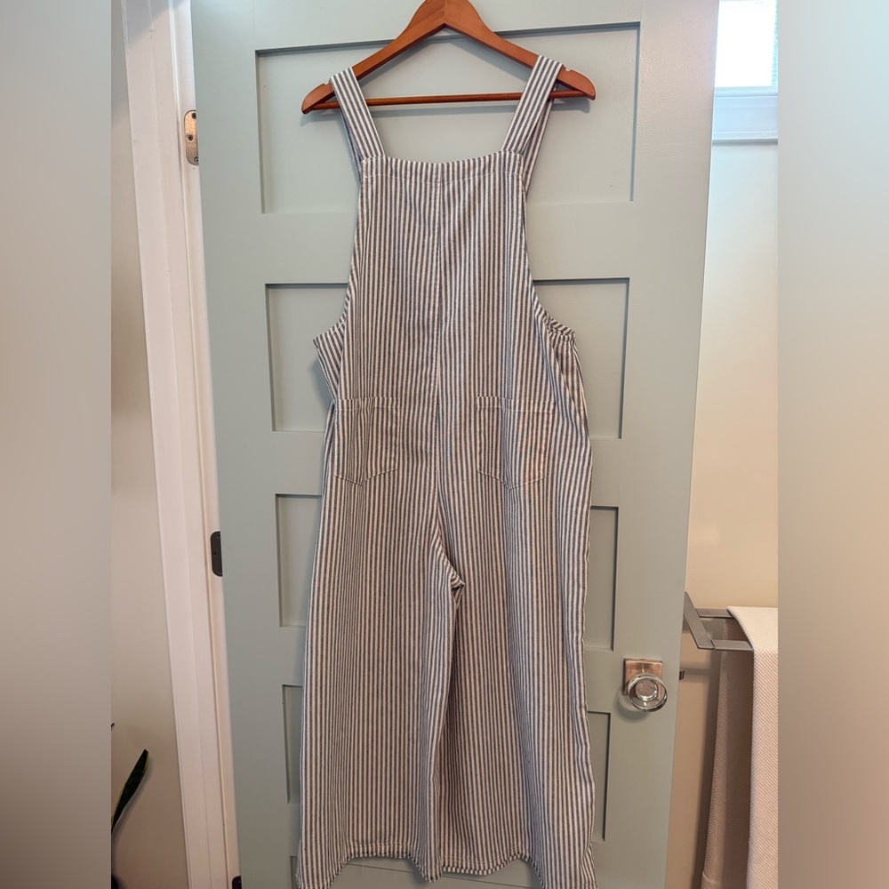 Three Bird Nest Blue and White Striped Overalls - Picture 5 of 5